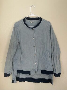 Le Lis Light Blue Cotton Bomber Jacket with Navy Trim